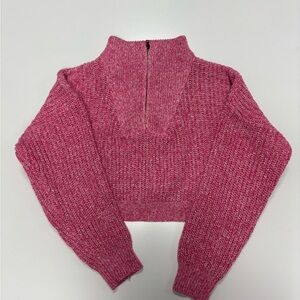 size medium pink quarter zip cropped sweater
